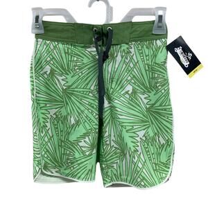 New Art Class Boys Size 5 Lined Tropical Green Leaf UPF 50+ Swim Swimming Trunks